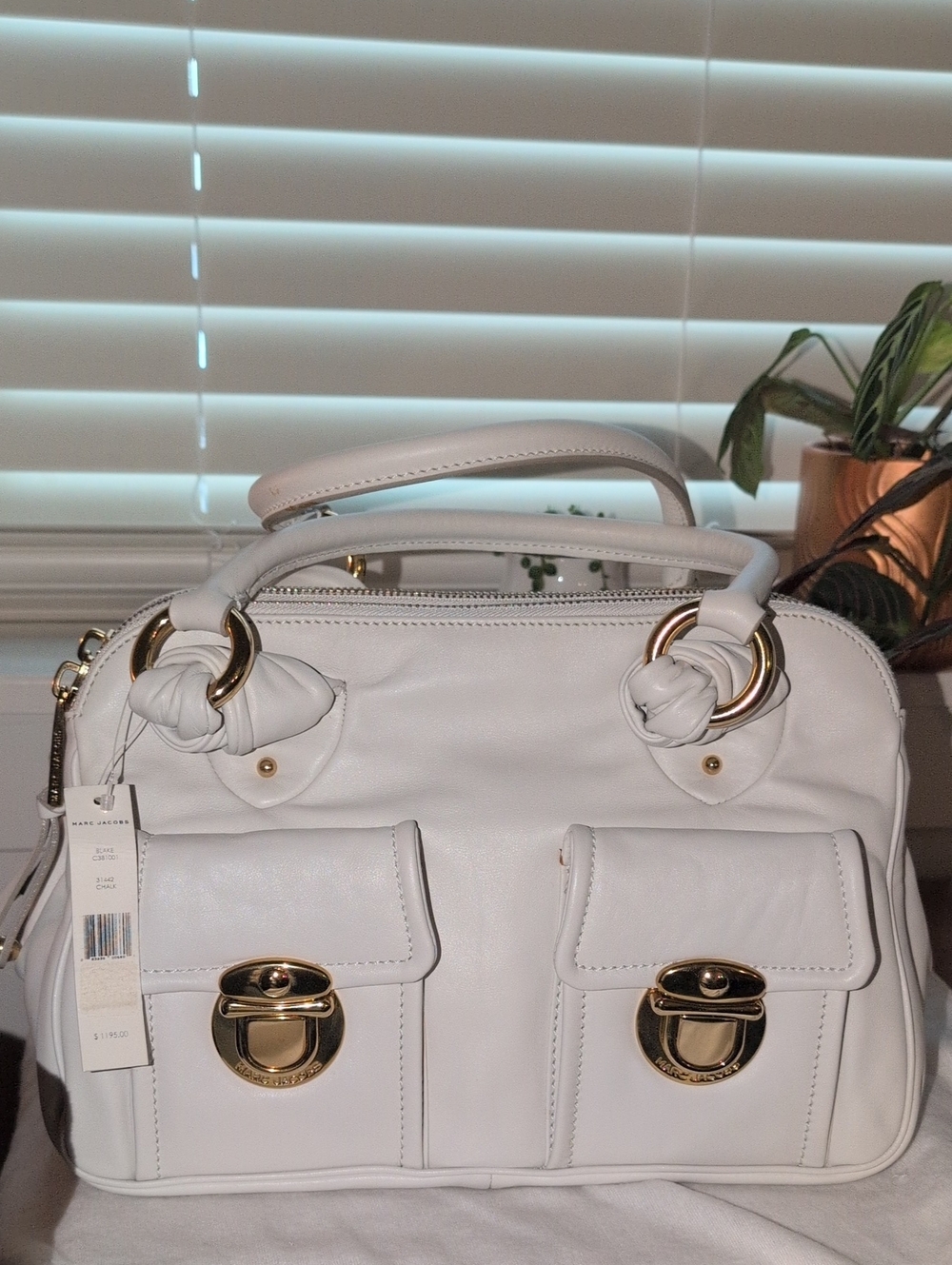 Marc Jacobs NWT White Calf Leather Blake Satchel Handbag with Gold Hardware